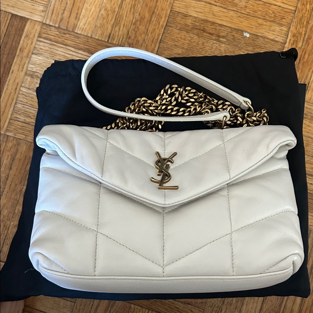 Saint Laurent Cream Quilted Loulou Toy Puffer Crossbody with Gold Hardware - Picture 9 of 15